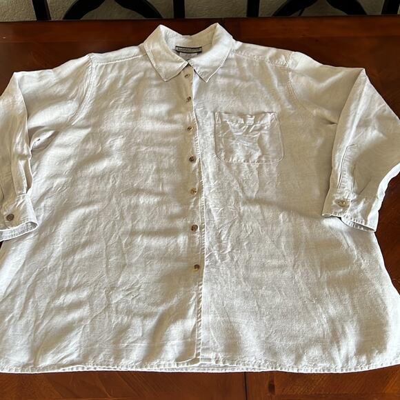 Notations Woman 1X Natural Beige Linen Blend Tunic Blouse - Picture 6 of 10